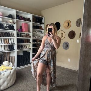 NWT Angie Tan and Green Floral Romper Dress